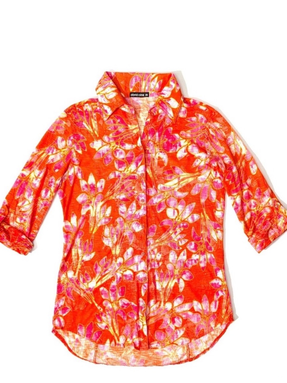 David Cline Orange Floral Button-Up Top